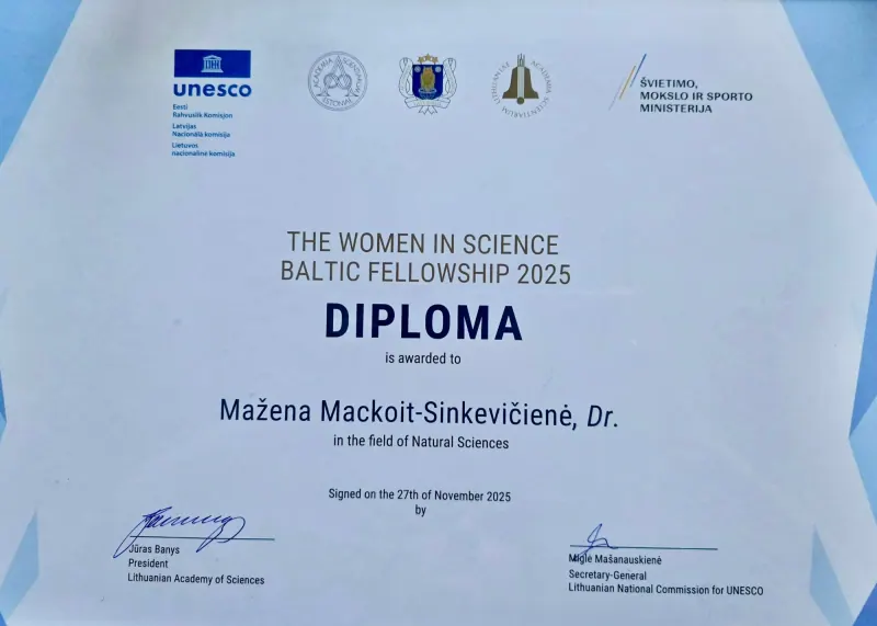 Baltijos šalių „Moterims moksle“ stipendijos diplomas, 2025 m.