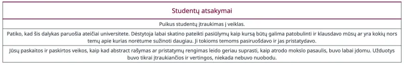 Studentų atsiliepimai apie studijų įgūdžių dalyką, 2023 m.